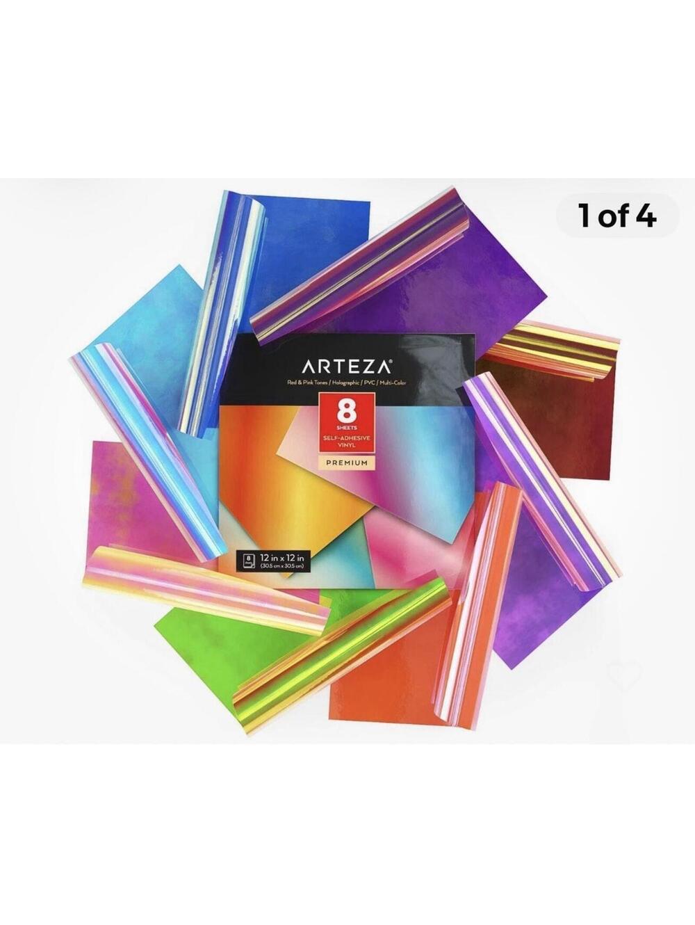 Arteza Holographic Self Adhesive Vinyl Pink, Red Purple Tones 12 x 12 Set of 8